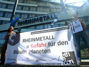 Plakat: Rheinmetall = Gefahr für den Planeten